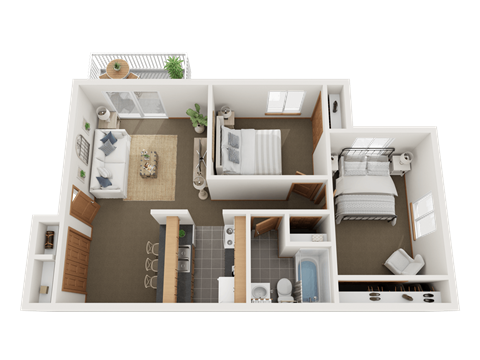 Floor plan for 2 beds, 1 bath, 758 sqft